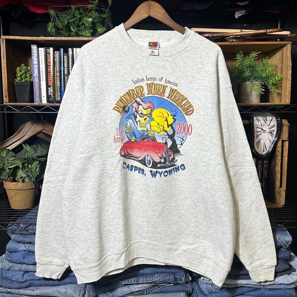 Vintage Y2K Kustom Kemps Car Show Crewneck Mens XL Biker Gray Sweatshirt 2000